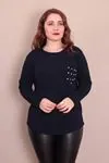 RENKTE BÜYÜK BEDEN CEBİ NİŞANTAŞLI LACİVERT TRİKO