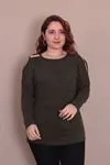 RENKTE BÜYÜK BEDEN ÇİFT OMUZ BRİTLİ İNCİLİ HAKİ YEŞİL TRİKO