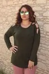 RENKTE BÜYÜK BEDEN ÇİFT OMUZ BRİTLİ İNCİLİ HAKİ YEŞİL TRİKO