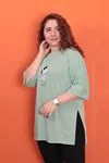RENKTE BÜYÜK BEDEN ÖNÜ VE ARKASI SNOPY BASKILI MİNT YEŞİLİ T-SHİRT