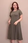 RENKTE BÜYÜK BEDEN KISA KOL HAKİ YEŞİL ELBİSE