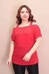 RENKTE KAYIK YAKA KIRMIZI BLUZ