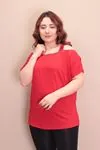 RENKTE KAYIK YAKA KIRMIZI BLUZ