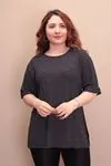 RENKTE DİRSEK KOL SİYAH BEYAZ ÇİZGİLİ BOYFRİEND T-SHİRT