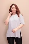 RENKTE DİRSEK KOL BEYAZ ÇİZGİLİ BOYFRİEND T-SHİRT