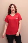 RENKTE TAŞLI FLAMİNGO NAKIŞLI KIRMIZI BLUZ