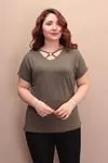 RENKTE V YAKA HALKALI HAKİ YEŞİL BLUZ
