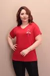 RENKTE TAŞLI FLAMİNGO NAKIŞLI KIRMIZI BLUZ