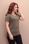 RENKTE V YAKA HALKALI HAKİ YEŞİL BLUZ