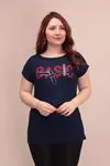 RENKTE İNCE PAMUKLU BASİC YAZILI LACİVERT T-SHİRT