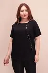 RENKTE DÜĞME DETAYLI SİYAH KETEN BLUZ