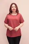 RENKTE DÜĞME DETAYLI TABA KETEN BLUZ
