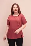 RENKTE DÜĞME DETAYLI TABA KETEN BLUZ