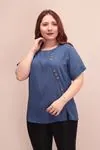 RENKTE DÜĞME DETAYLI TABA LACİVERT BLUZ