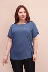 RENKTE DÜĞME DETAYLI TABA LACİVERT BLUZ