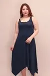 RENKTE ASKILARI RENKLİ ŞERİTLİ LACİVERT ELBİSE