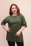 RENKTE DİRSEK KOL YAN YIRTMAÇLI HAKİ YEŞİL T-SHİRT