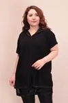 RENKTE ÖNÜ V KAPŞONLU FİLE GARNİLİ SİYAH BLUZ
