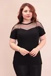 RENKTE ROBASI TÜLLÜ SİYAH BLUZ