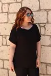 RENKTE YAKA BİYESİ BONCUKLU SİYAH BLUZ