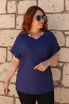 RENKTE YAKA BİYESİ BONCUKLU LACİVERT BLUZ
