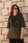 RENKTE DUBLE KOL LAZER KESİMLİ HAKİ T-SHİRT