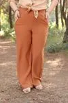 RENKTE BELİ LASTİKLİ TABA KETEN PANTOLON