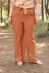 RENKTE BELİ LASTİKLİ TABA KETEN PANTOLON