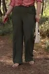 RENKTE BELİ LASTİKLİ HAKİ YEŞİL KETEN PANTOLON