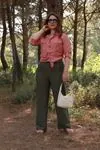 RENKTE BELİ LASTİKLİ HAKİ YEŞİL KETEN PANTOLON
