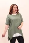 RENKTE GARNİLİ YEŞİL KETEN TUNİK