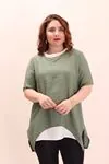 RENKTE GARNİLİ YEŞİL KETEN TUNİK
