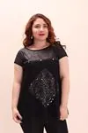RENKTE ROBASI DERİ FİLE DETAYLI SİYAH BLUZ