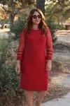 RENKTE TÜL DETAY SİMLİ KIRMIZI ABİYE ELBİSE