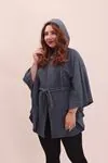 RENKTE KUŞAKLI DÜĞMELİ İNDİGO PANÇO