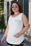 RENKTE ÖNÜ DANTELLİ KOLSUZ BEYAZ BLUZ