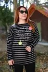 RENKTE APLİKELİ ÇİZGİLİ SİYAH SWEAT