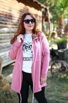RENKTE İPLİ KAPŞONLU FERMUARLI PUDRA CEKET&SWEAT