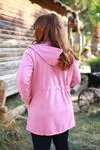 RENKTE İPLİ KAPŞONLU FERMUARLI PUDRA CEKET&SWEAT