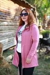 RENKTE İPLİ KAPŞONLU FERMUARLI PUDRA CEKET&SWEAT