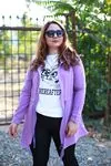 RENKTE İPLİ KAPŞONLU FERMUARLI LİLA CEKET&SWEAT