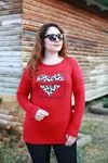 RENKTE LEOPAR KALP DESENLİ BORDO BLUZ