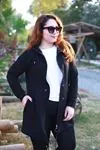 RENKTE İPLİ KAPŞONLU FERMUARLI SİYAH CEKET&SWEAT