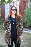RENKTE İPLİ KAPŞONLU FERMUARLI LEOPAR CEKET&SWEAT