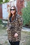 RENKTE İPLİ KAPŞONLU FERMUARLI LEOPAR CEKET&SWEAT