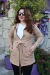 RENKTE İPLİ KAPŞONLU FERMUARLI KAHVE CEKET&SWEAT