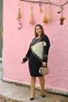 RENKTE GOLD DERİLİ ZİNCİR DETAY SİYAH ELBİSE&TUNİK