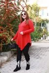 RENKTE ETEĞİ ASİMETRİK TRİKO KIRMIZI TUNİK