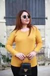 RENKTE BÜYÜK BEDEN ÖN ARKA V YAKA SARI TRİKO BLUZ