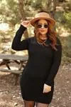 RENKTE ÖN DETAYLI SİYAH TRİKO TUNİK&ELBİSE